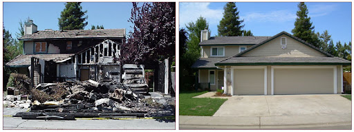 Before and after composite — fire restoration example 1