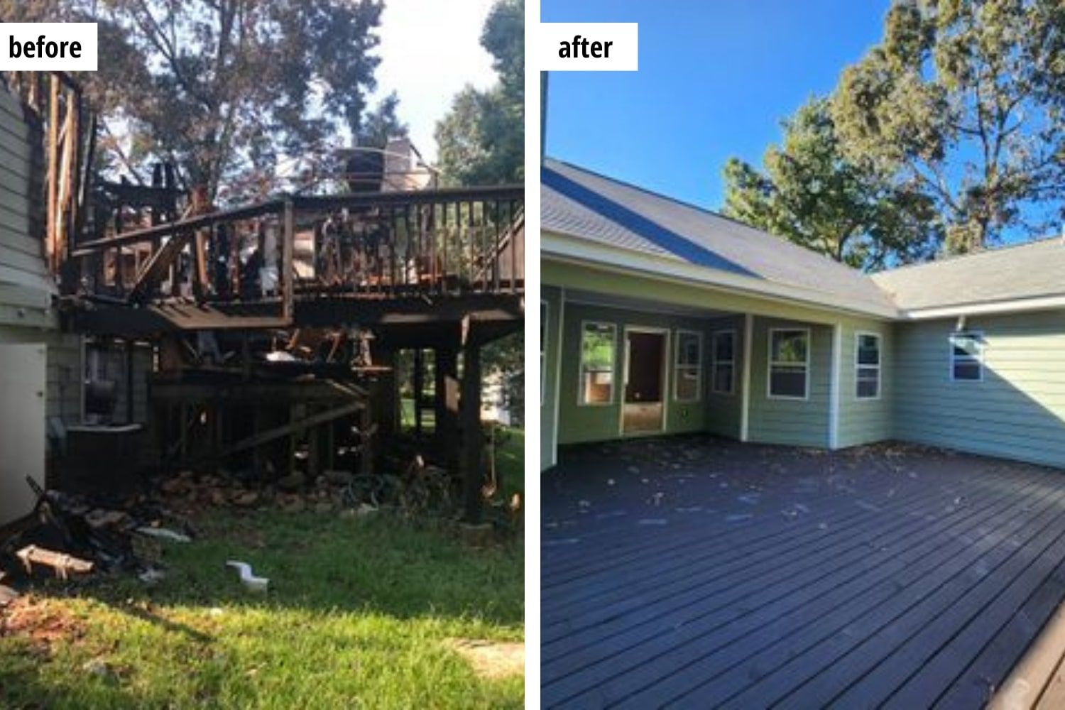Before and after composite — fire restoration example 2